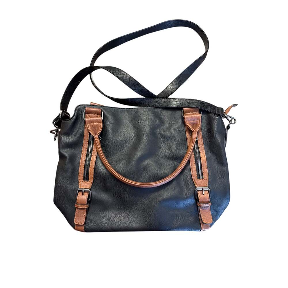 CLUCI Women's Black & Brown w/ Gunmetal Hobo Handbag Purse Crossbody Bag